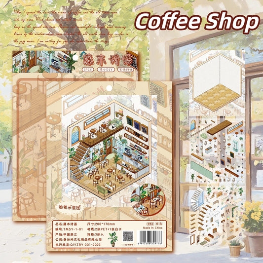 Vintage Shops 3D Sticker | 3 Cute Miniature Scenes