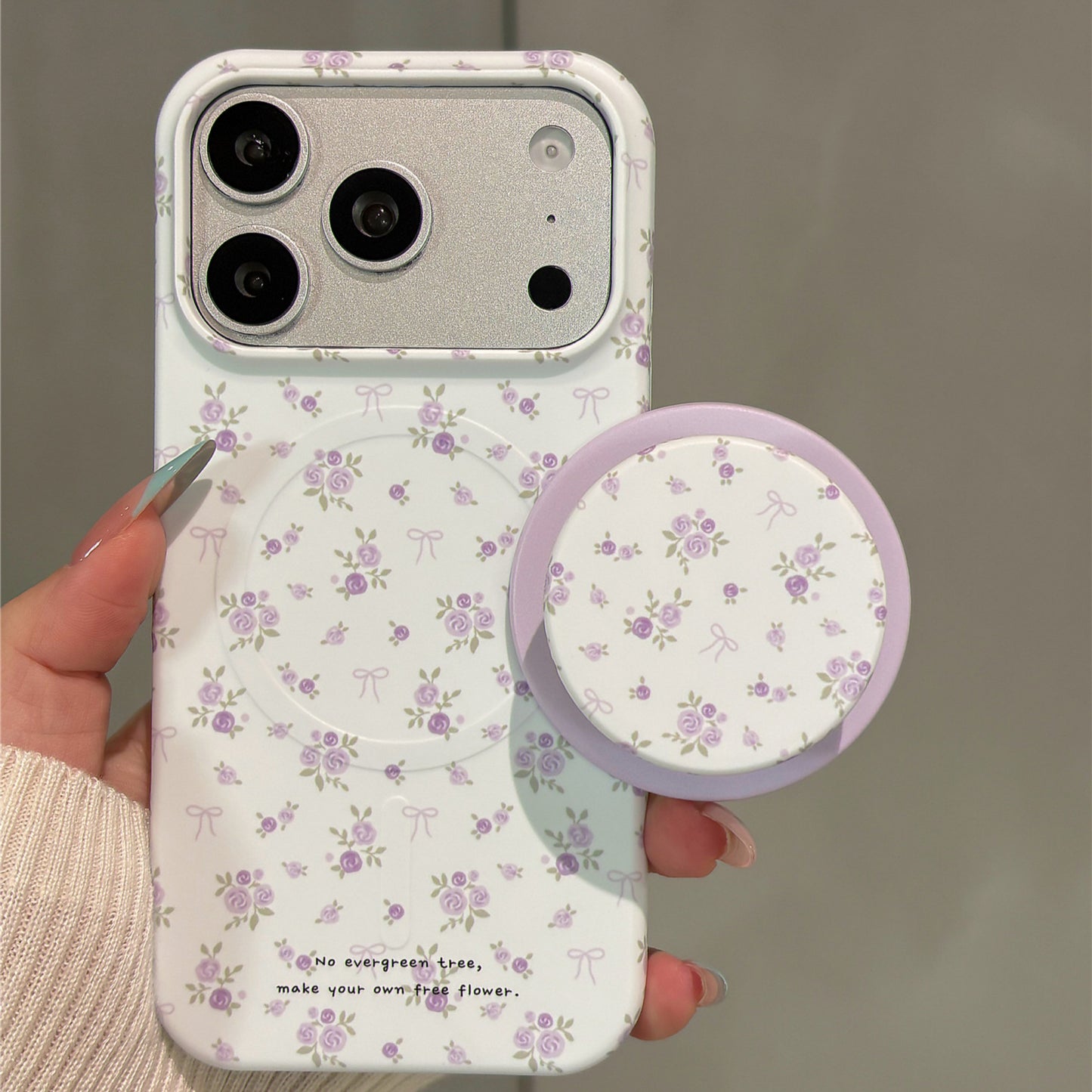Purple Floral Print Magnetic Stand Acrylic Phone Case