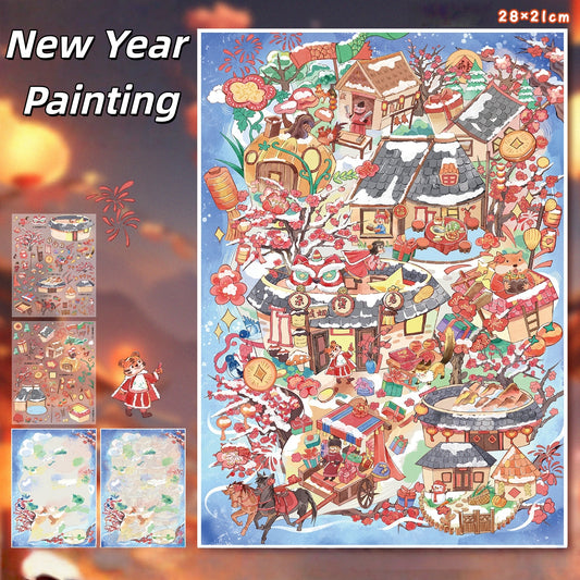 Happy New Year 3D Sticker | 2 Cute Miniature Scenes