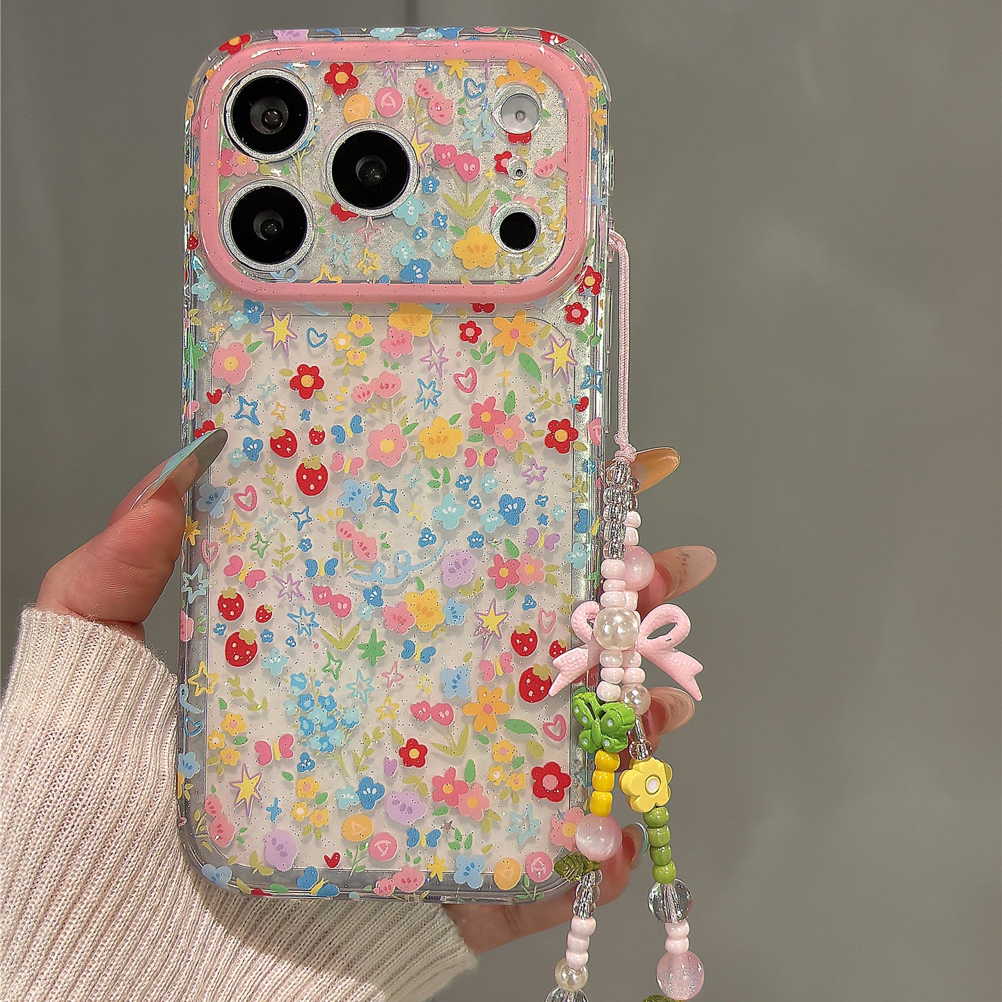 Strawberry Colorful Flowers Acrylic Phone Case