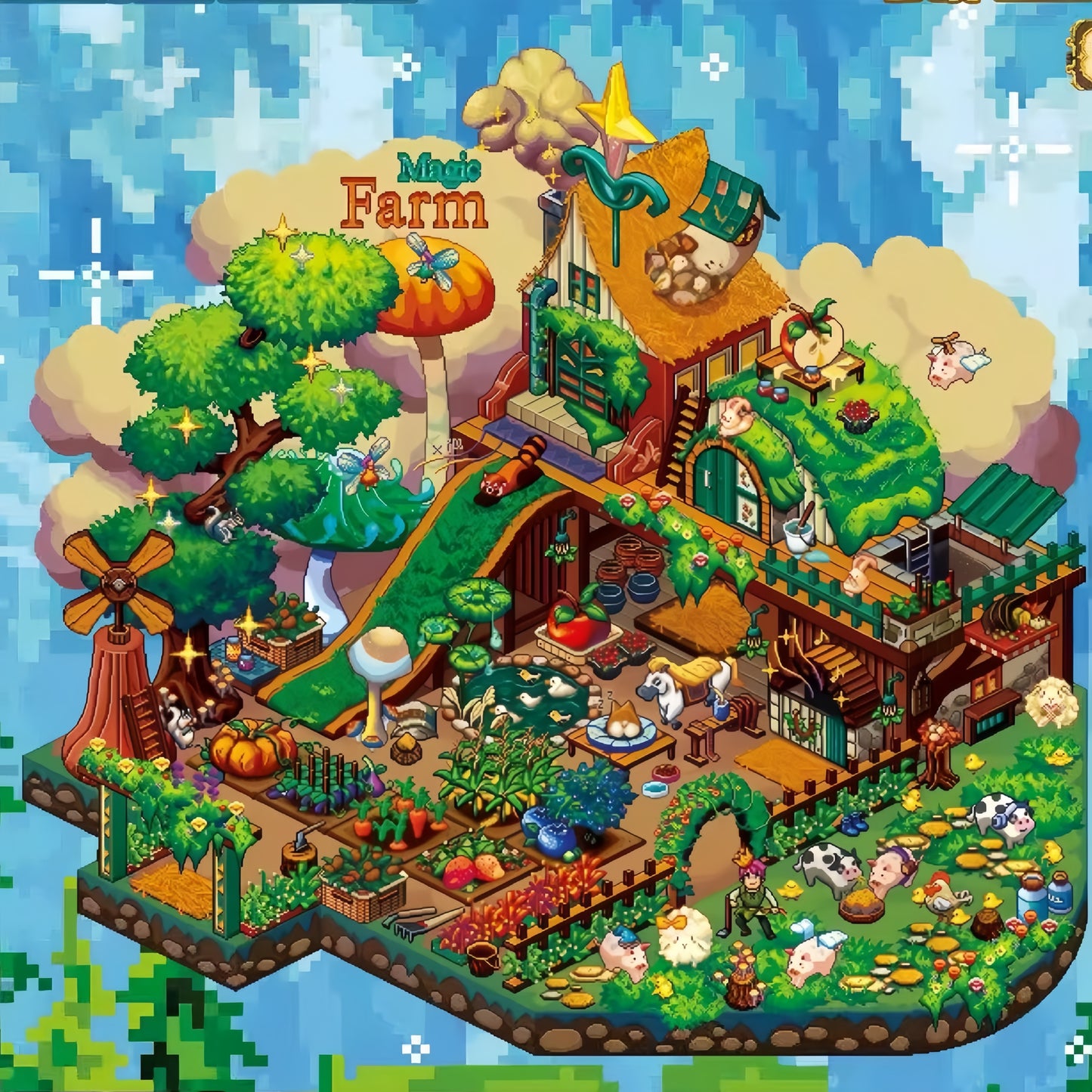 Cyberpunk Farm 3D Sticker | 2 Cute Miniature Scenes