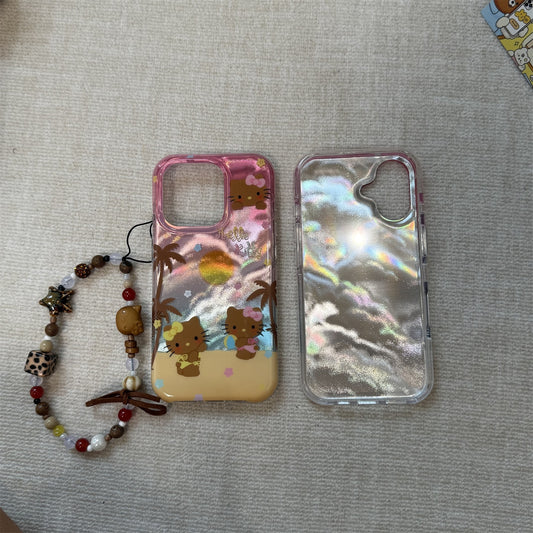 Glitter Beach Black Cat Acrylic Phone Case