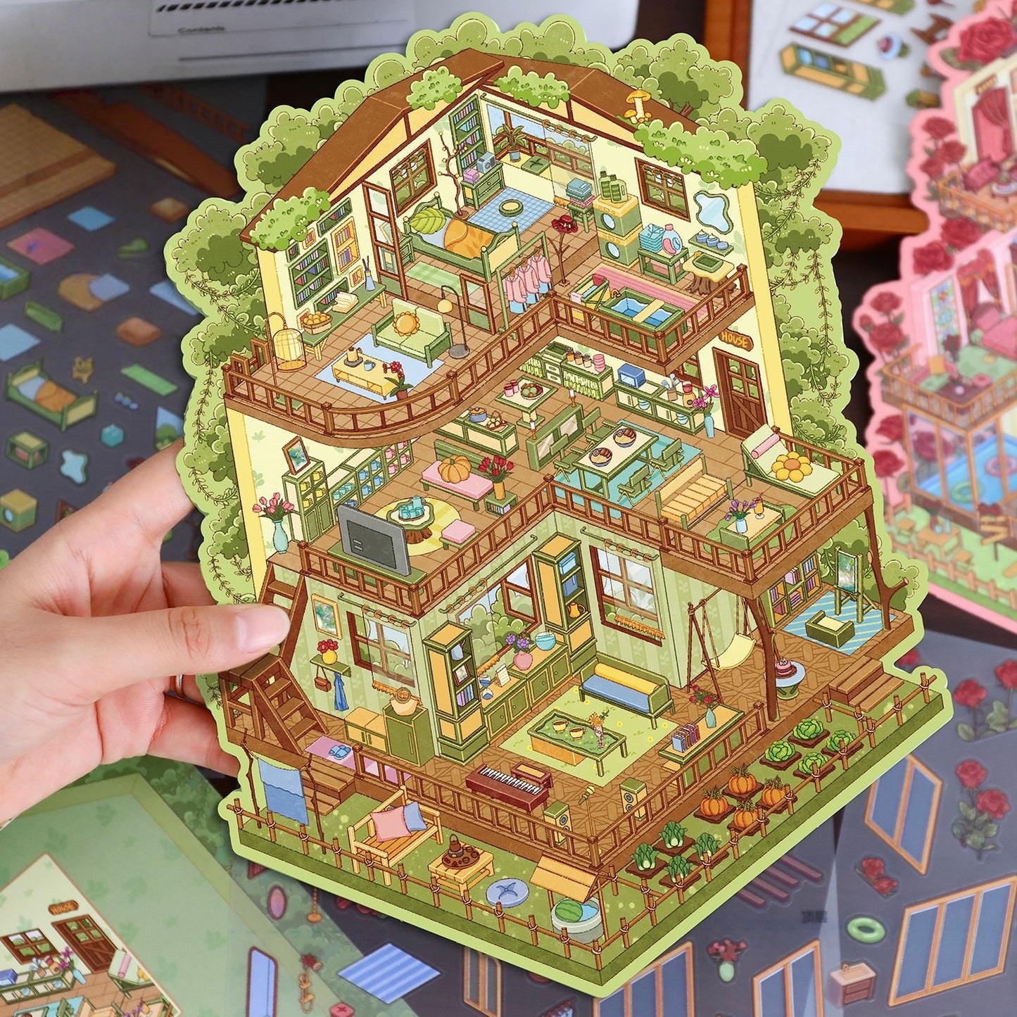 Vintage Villa 3D Sticker | 2 Cute Miniature Scenes