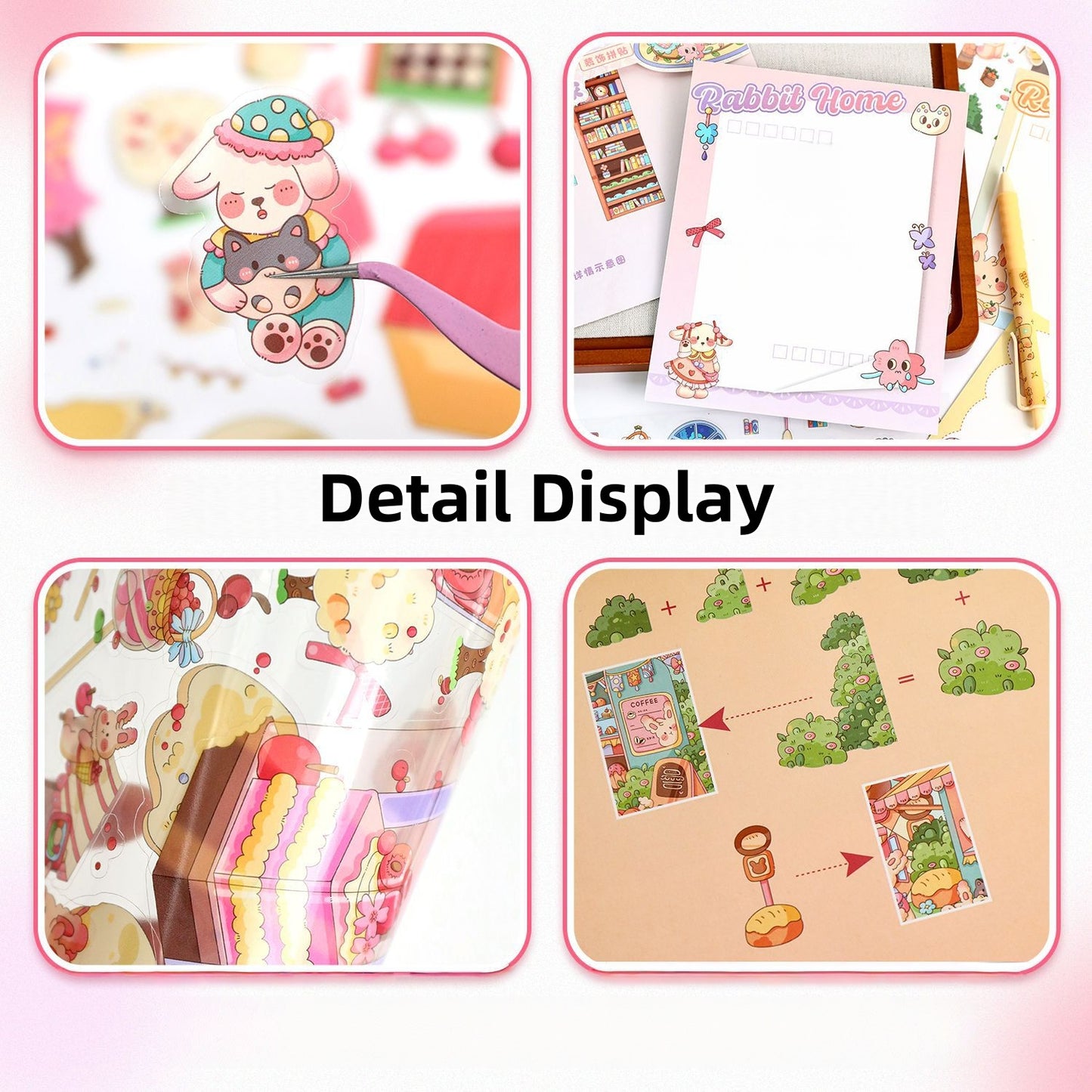 Bunny’s Dreamy Village 3D Sticker | 4 Cute Miniature Scenes