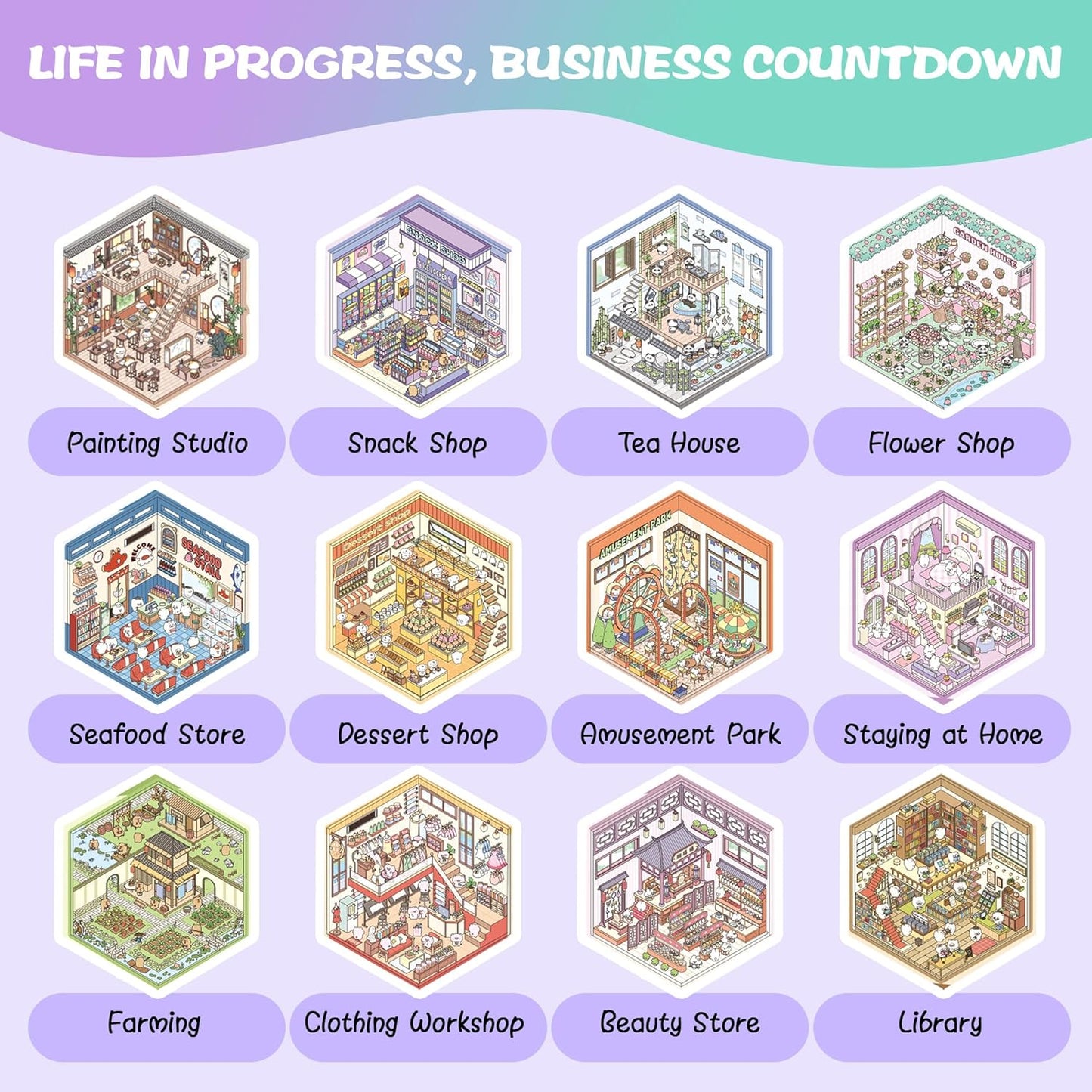 Tiny Animal Life 3D Sticker Material Book – Life in Progress (6 Scenes) | Business Countdown (6 Scenes)