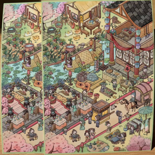 Ancient Streetscape 3D Sticker | 2 Cute Miniature Scenes