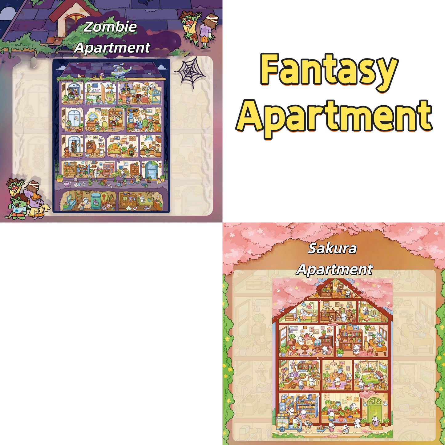 Fantasy Apartment 3D Sticker | 2 Cute Miniature Scenes