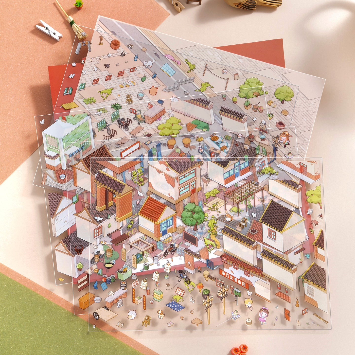 Streetscape 3D Sticker | 2 Cute Miniature Scenes