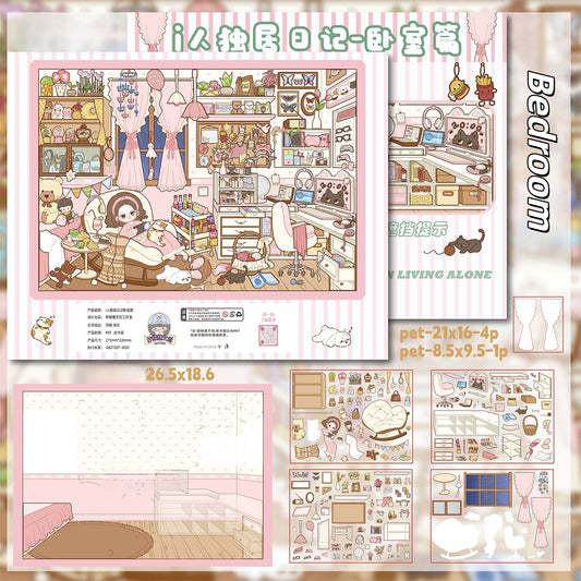 Solitary Diary 3D Sticker | 2 Cute Miniature Scenes