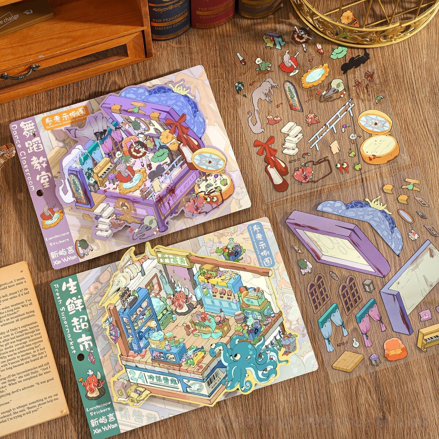 Horror Rooms 3D Sticker | 4 Cute Miniature Scenes