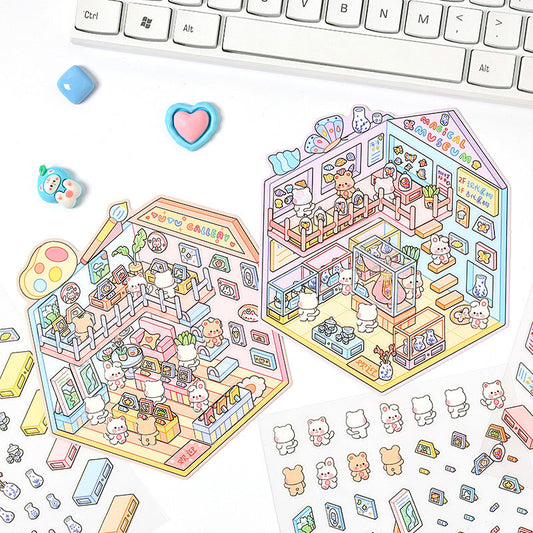 Tiny Exhibition 3D Sticker | 8 Cute Miniature Scenes