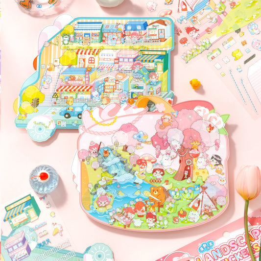 Childish Fantasy 3D Sticker | 4 Cute Miniature Scenes