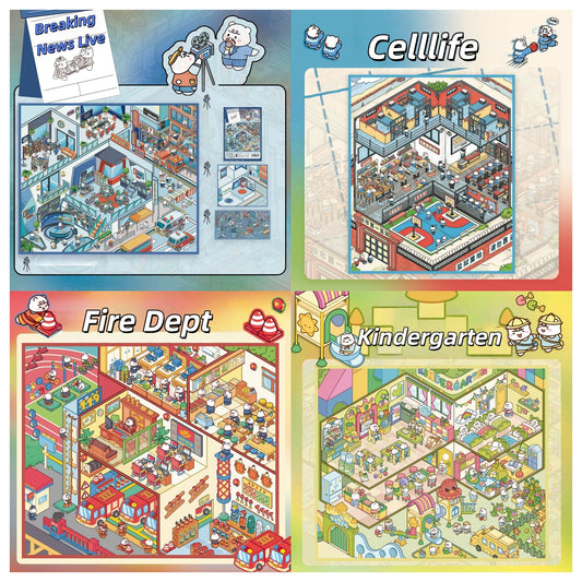 Simulation Management 3D Sticker | 4 Cute Miniature Scenes