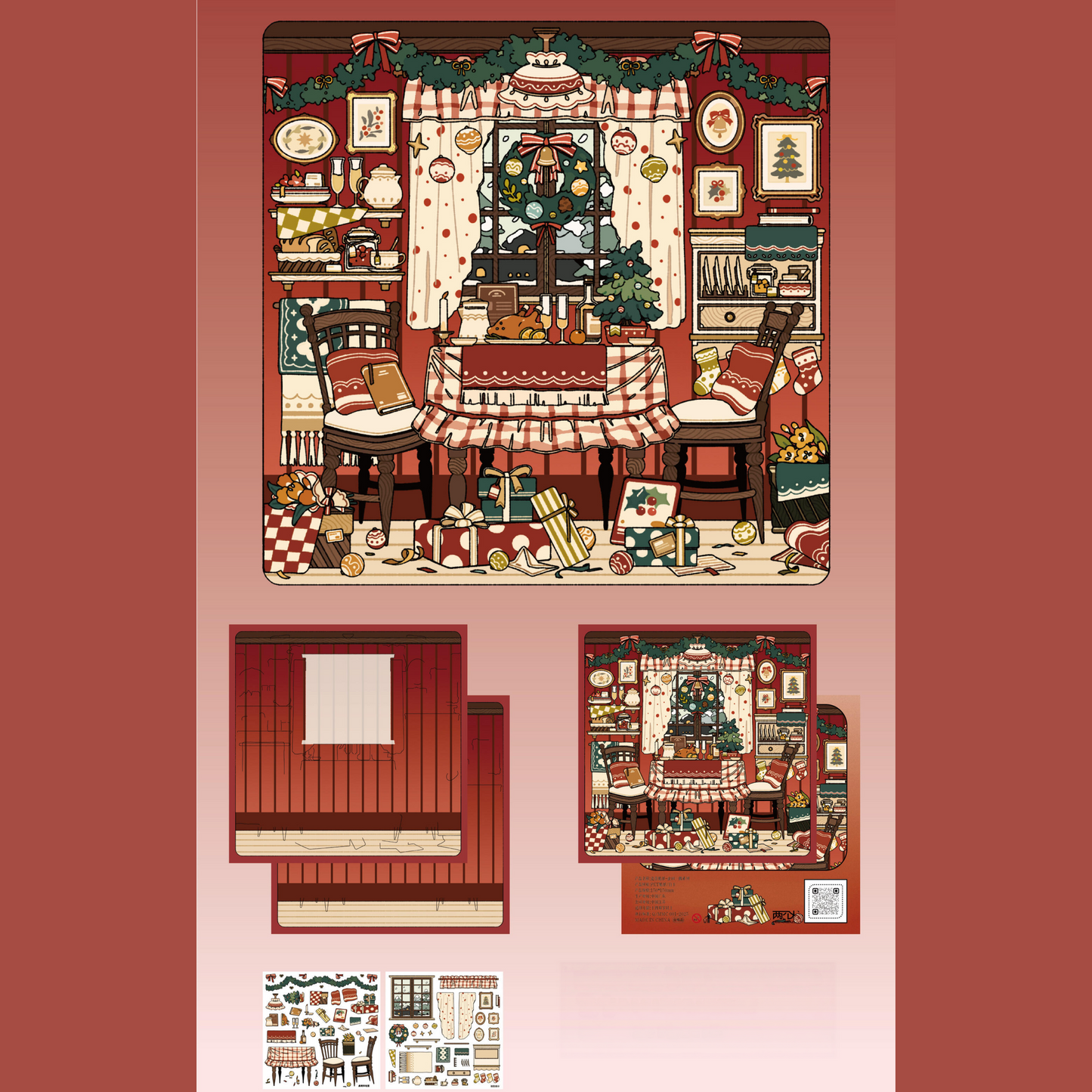 Cozy Nooks 3D Sticker | 4 Cute Miniature Scenes