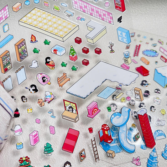 Paw's Winter 3D Sticker | 2 Cute Miniature Scenes