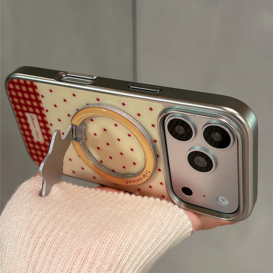 Red Checkered Star Magnetic Stand Acrylic Phone Case