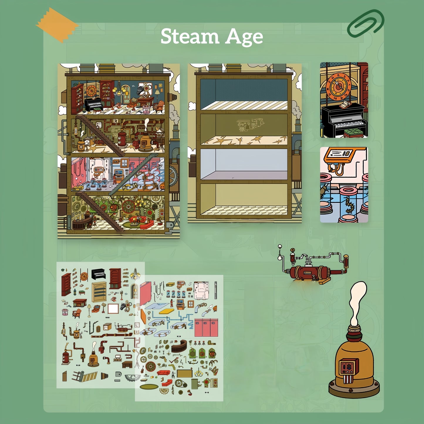 Whimsical Life 3D Sticker | 4 Cute Miniature Scenes