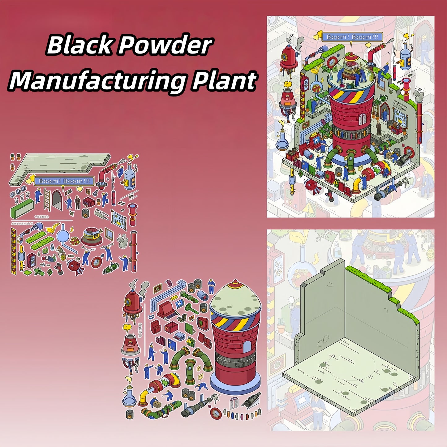 Mechanical Fantasy Park 3D Sticker | 3 Cute Miniature Scenes