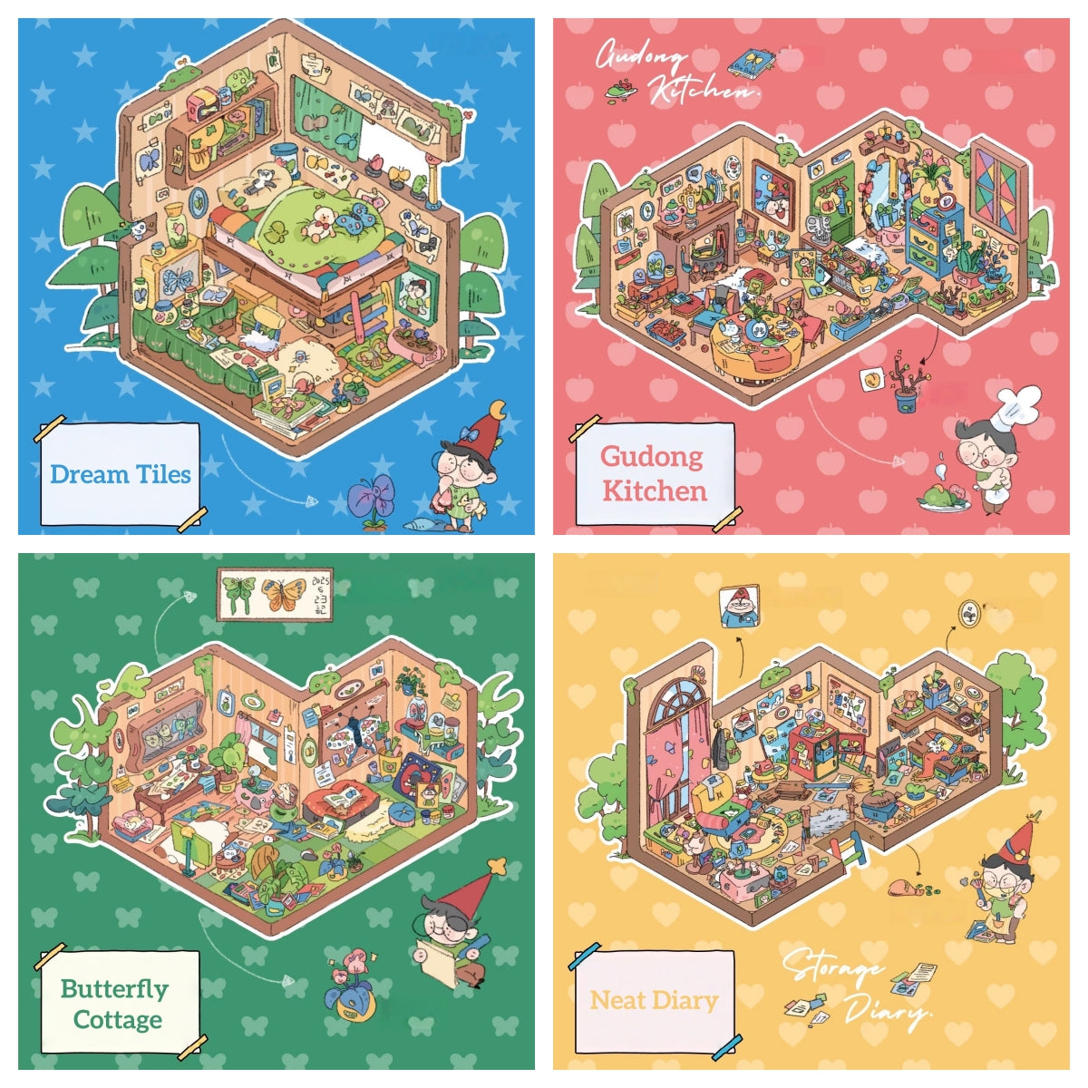 Dreamy Hideouts 3D Sticker | 4 Cute Miniature Scenes