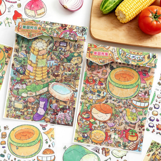 Rustic Villages 3D Sticker | 2 Cute Miniature Scenes