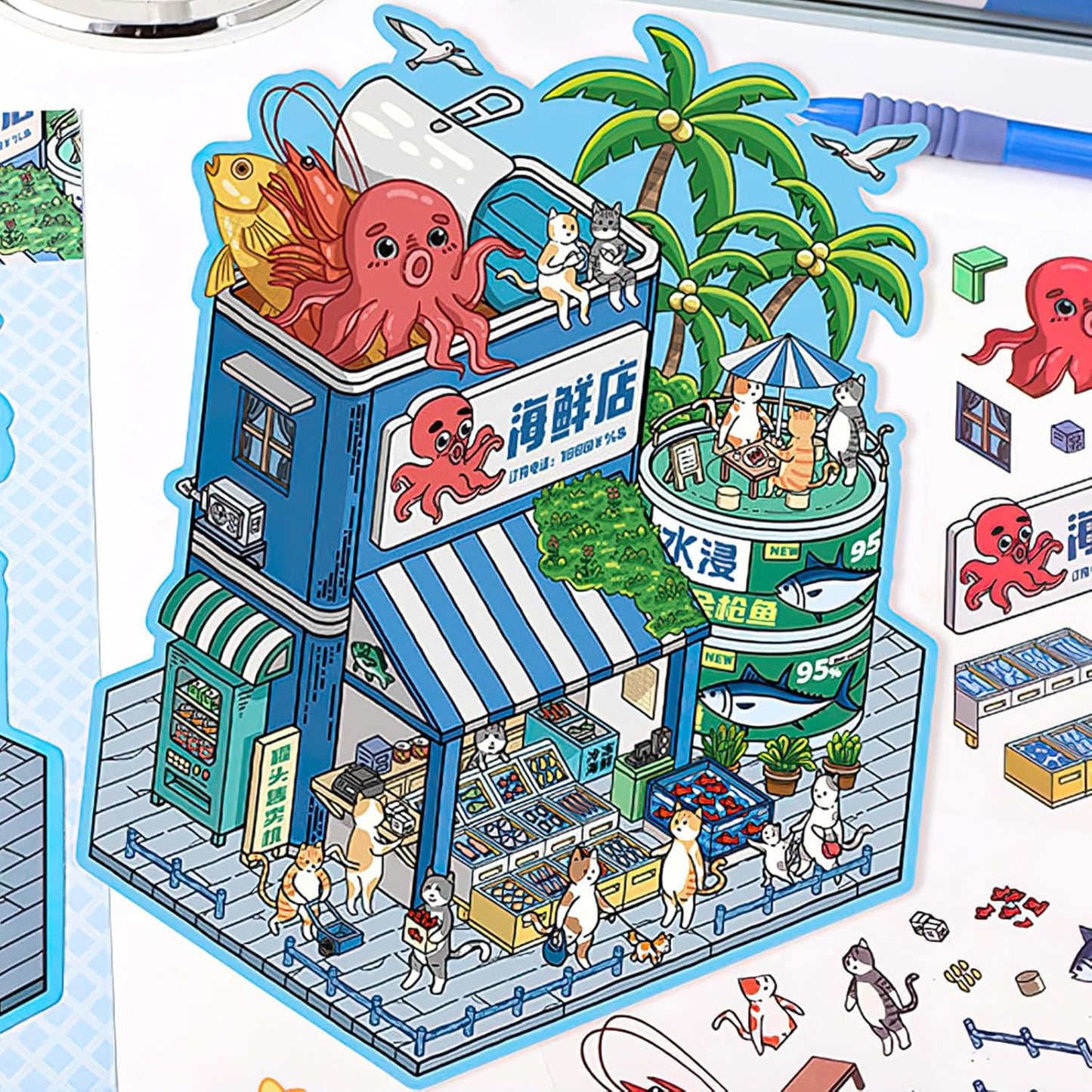 Miniature Shop 3D Sticker | 2 Cute Miniature Scenes