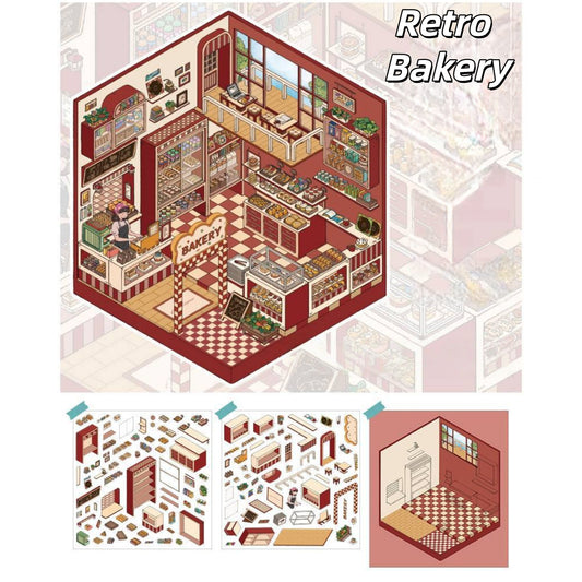 Retro Shop 3D Sticker | 4 Cute Miniature Scenes