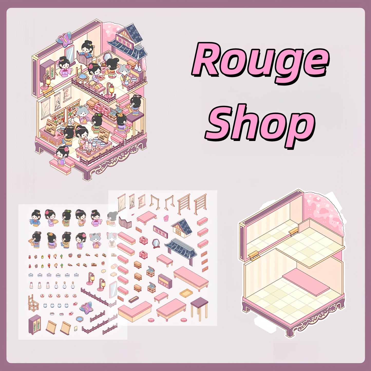 Ancient Shops 3D Sticker | 4 Cute Miniature Scenes