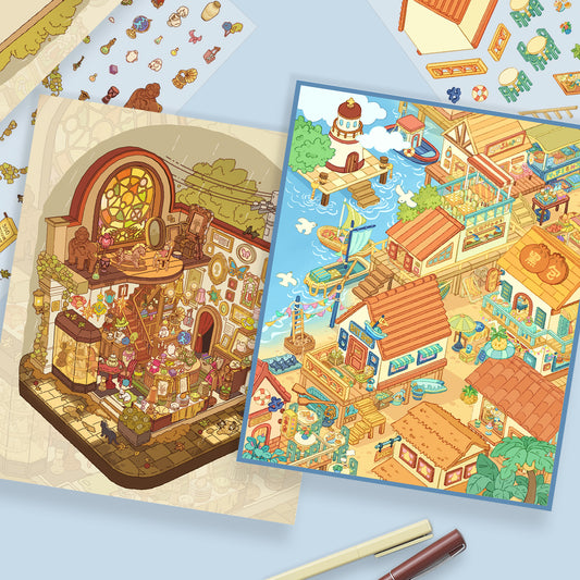 Streetscape 3D Sticker | 4 Cute Miniature Scenes