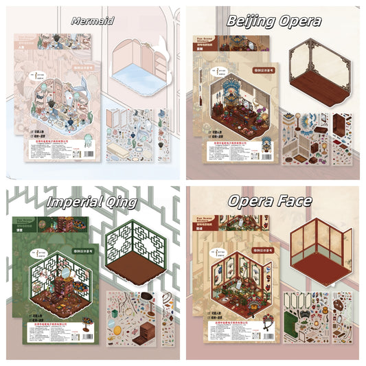 Oriental Vanity 3D Sticker | 4 Cute Miniature Scenes