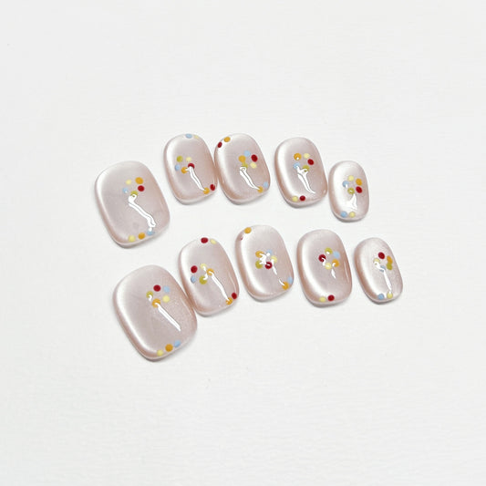 White Cat-Eye Dot Nails - Medium Square/Short Almond