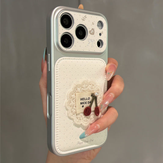 Cream White Lace Cherry Apple Acrylic Phone Case