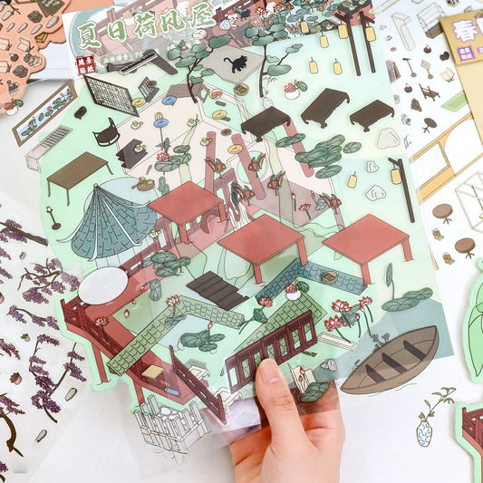 Blooming Houses 3D Sticker | 2 Cute Miniature Scenes