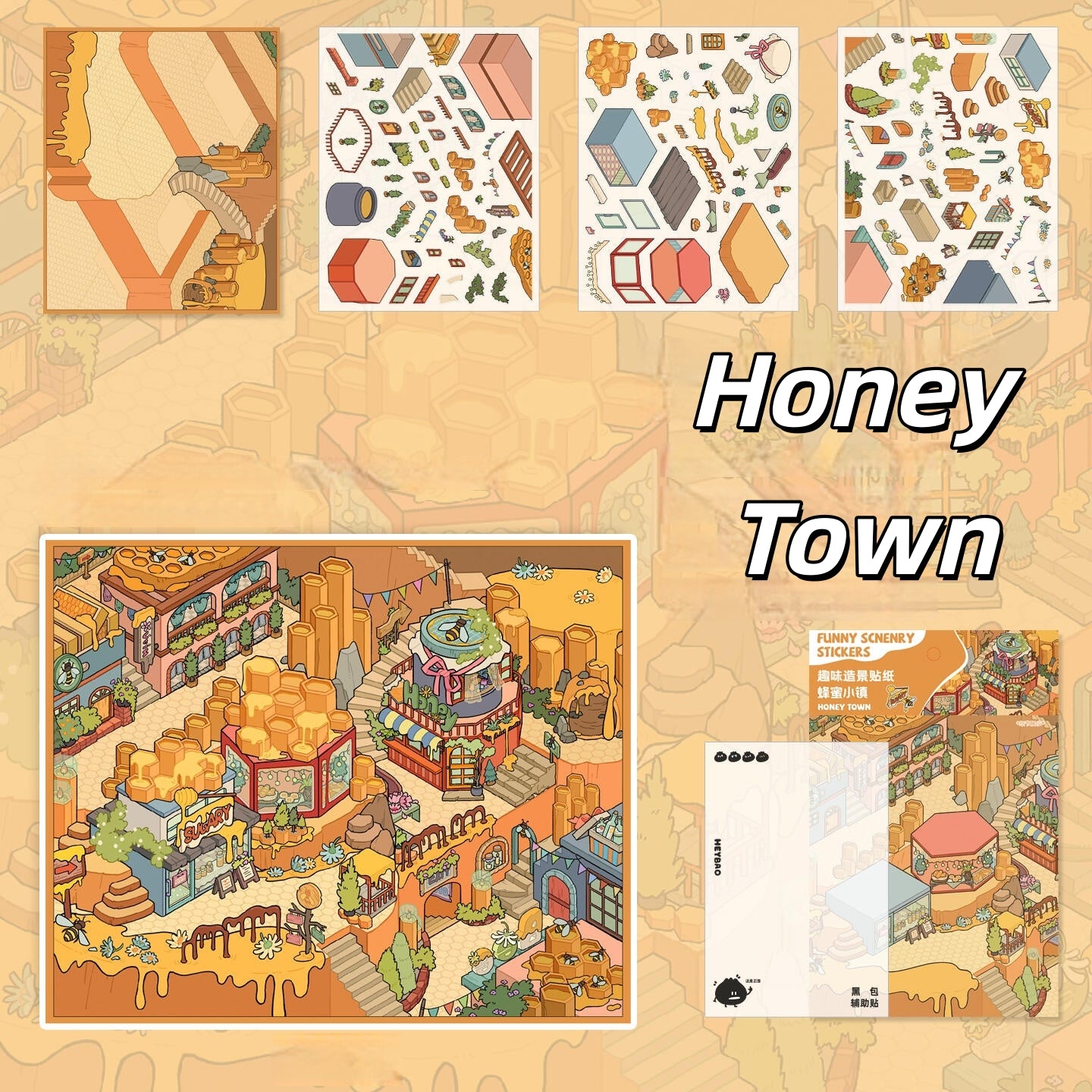 Scenic Towns 3D Sticker | 4 Cute Miniature Scenes