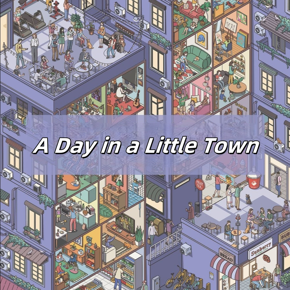 A Day in a Little Town 3D Sticker | 4 Cute Miniature Scenes