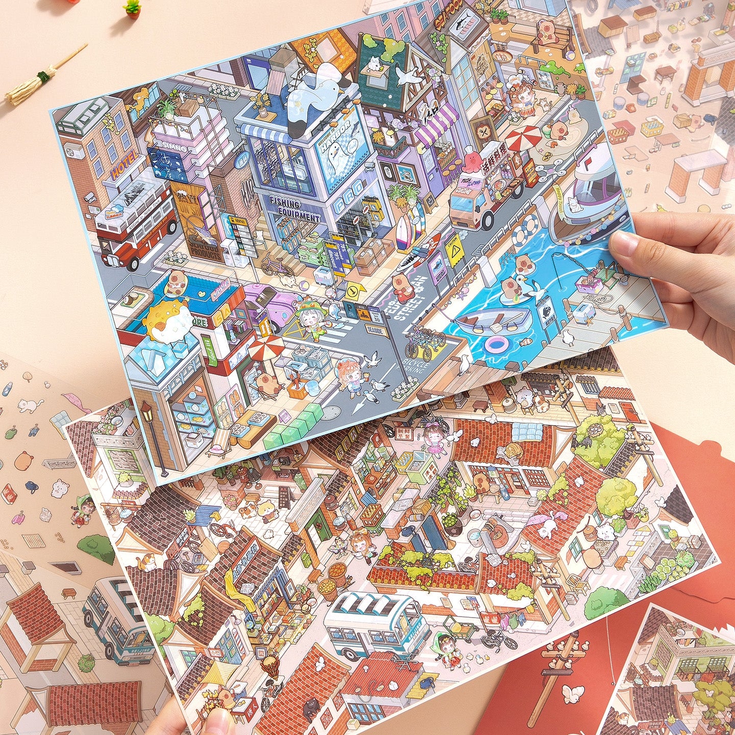 Streetscape 3D Sticker | 2 Cute Miniature Scenes
