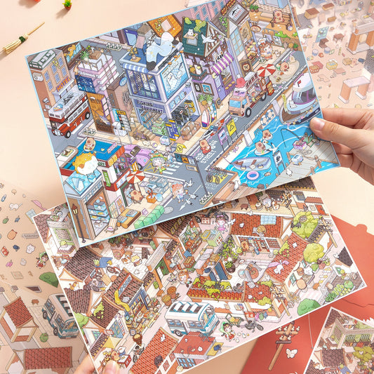 Streetscape 3D Sticker | 2 Cute Miniature Scenes
