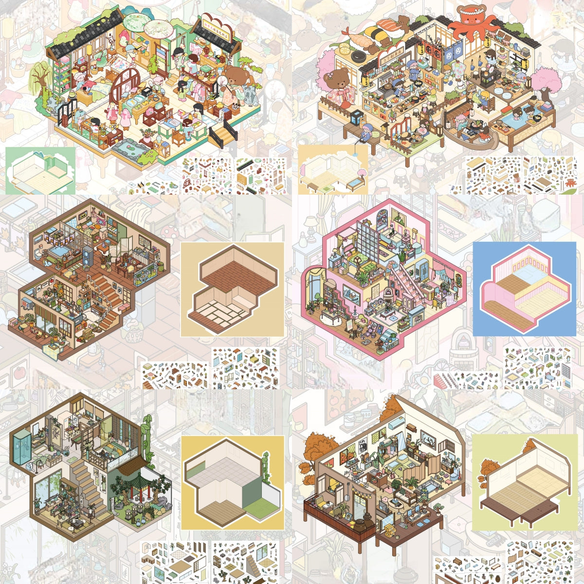 Dream House 3D Sticker | 6 Cute Miniature Scenes