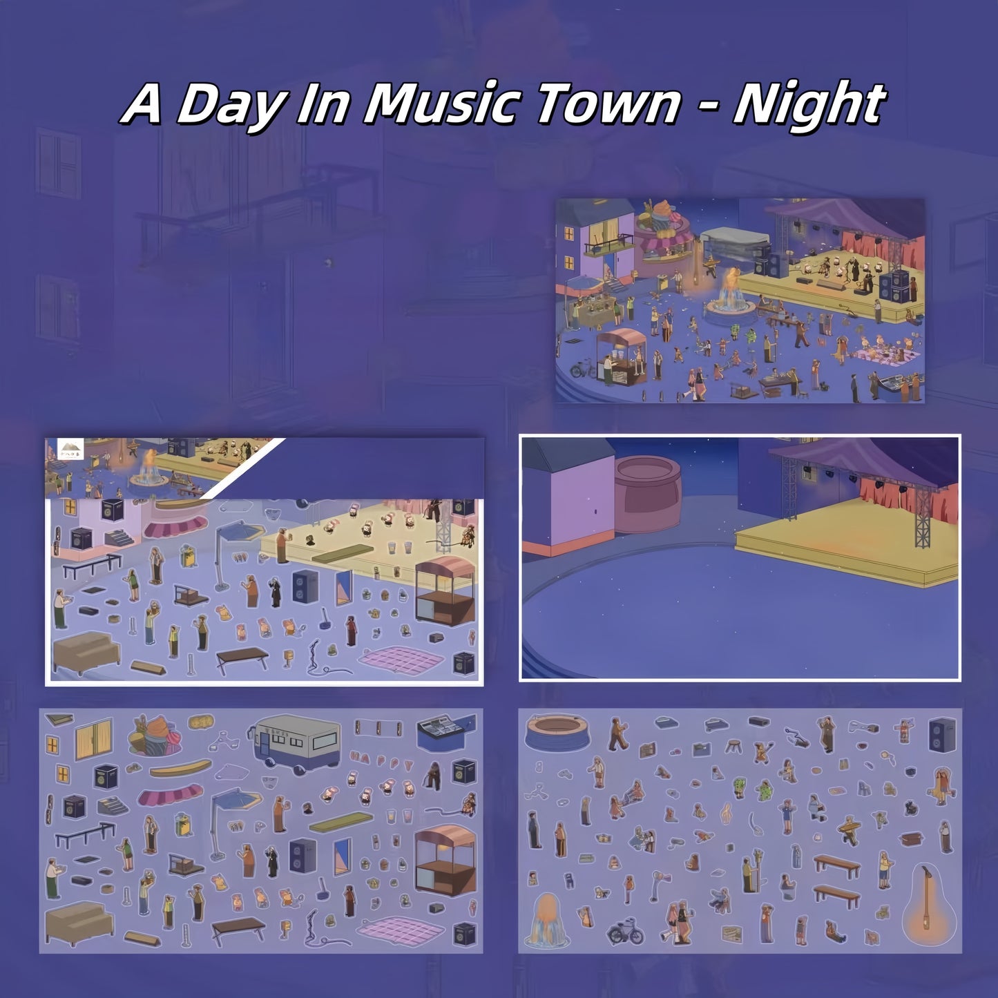 One Day in the Town of Music 3D Sticker | 4 Cute Miniature Scenes