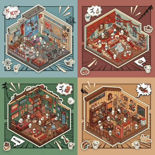 Little Lamb's Creepy Storytime 3D Sticker | 4 Cute Miniature Scenes