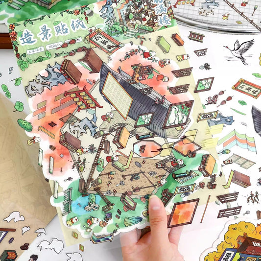 Ancient Chinese Pavilions 3D Sticker | 2 Cute Miniature Scenes