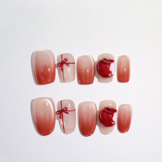 Red Gradient Cay-eye Christmas Nail - Medium Square/Short Almond