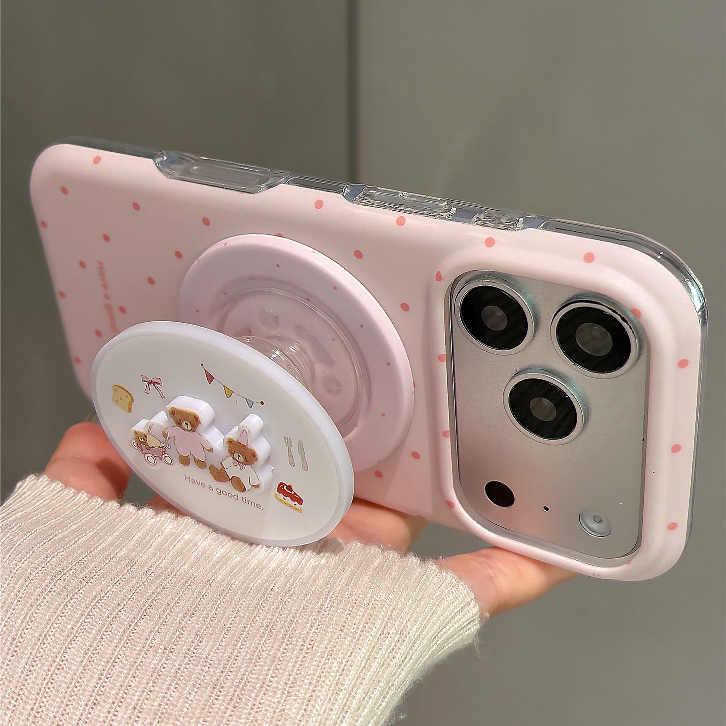 Polka Dot Dessert Bear Magnetic Stand Acrylic Phone Case