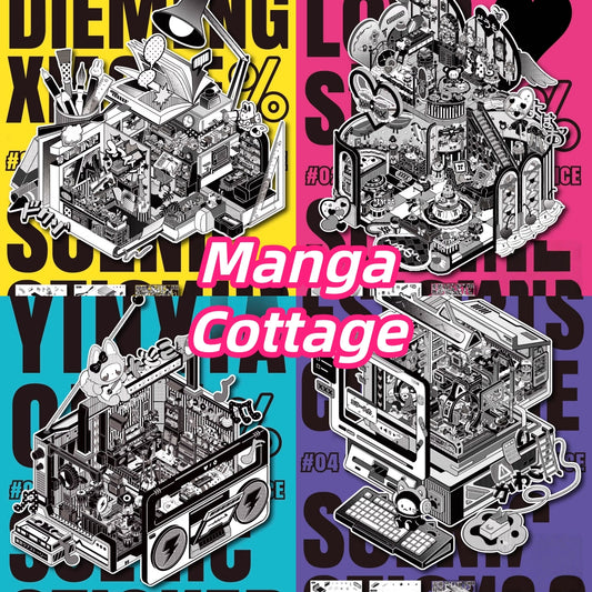 Manga Cottage 3D Sticker | 4 Cute Miniature Scenes