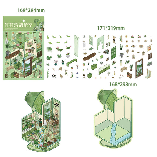 Bamboo & Lotus Serenity Teahouse 3D Sticker