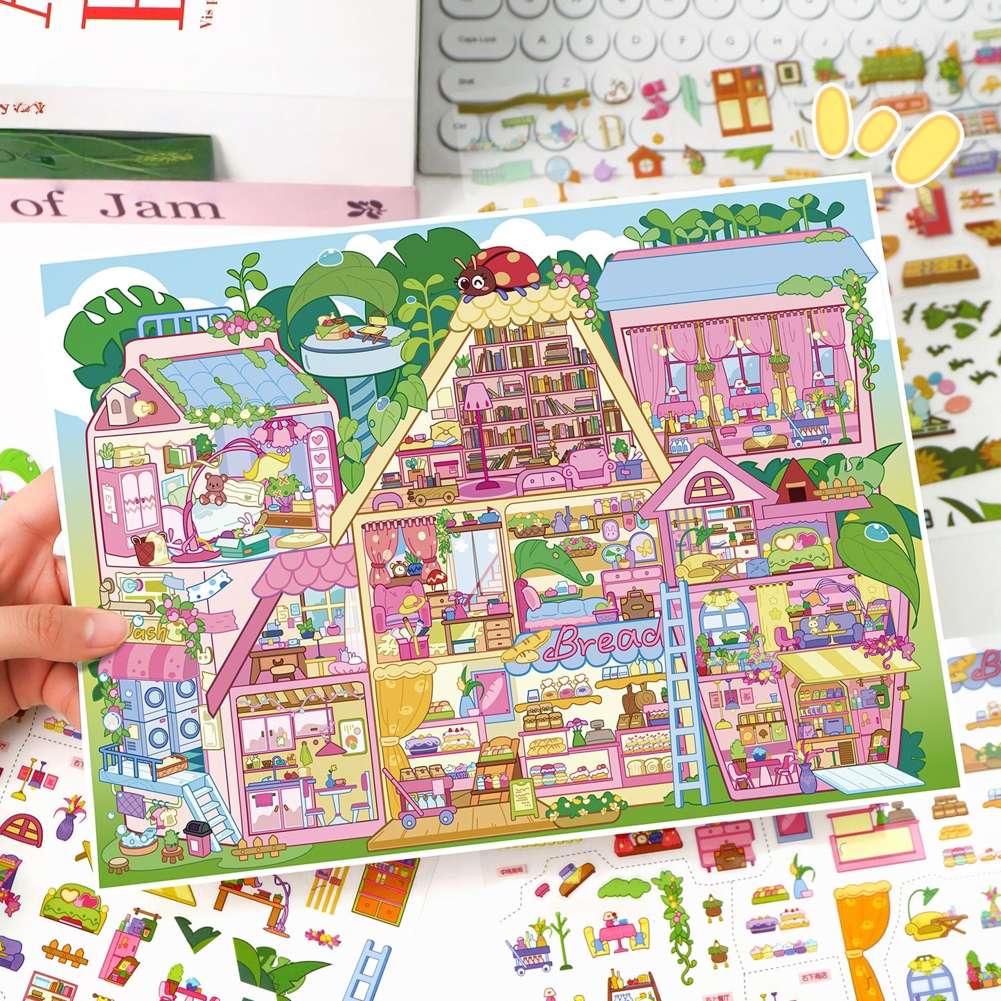 Grid House 3D Sticker | 2 Cute Miniature Scenes