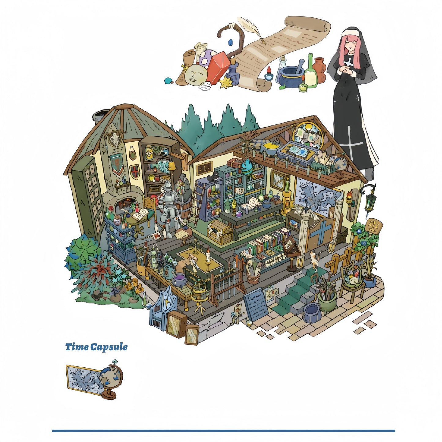 Time Capsule Cabin 3D Sticker | 4 Cute Miniature Scenes