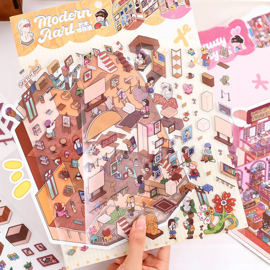 Simulation Management 3D Sticker | 2 Cute Miniature Scenes