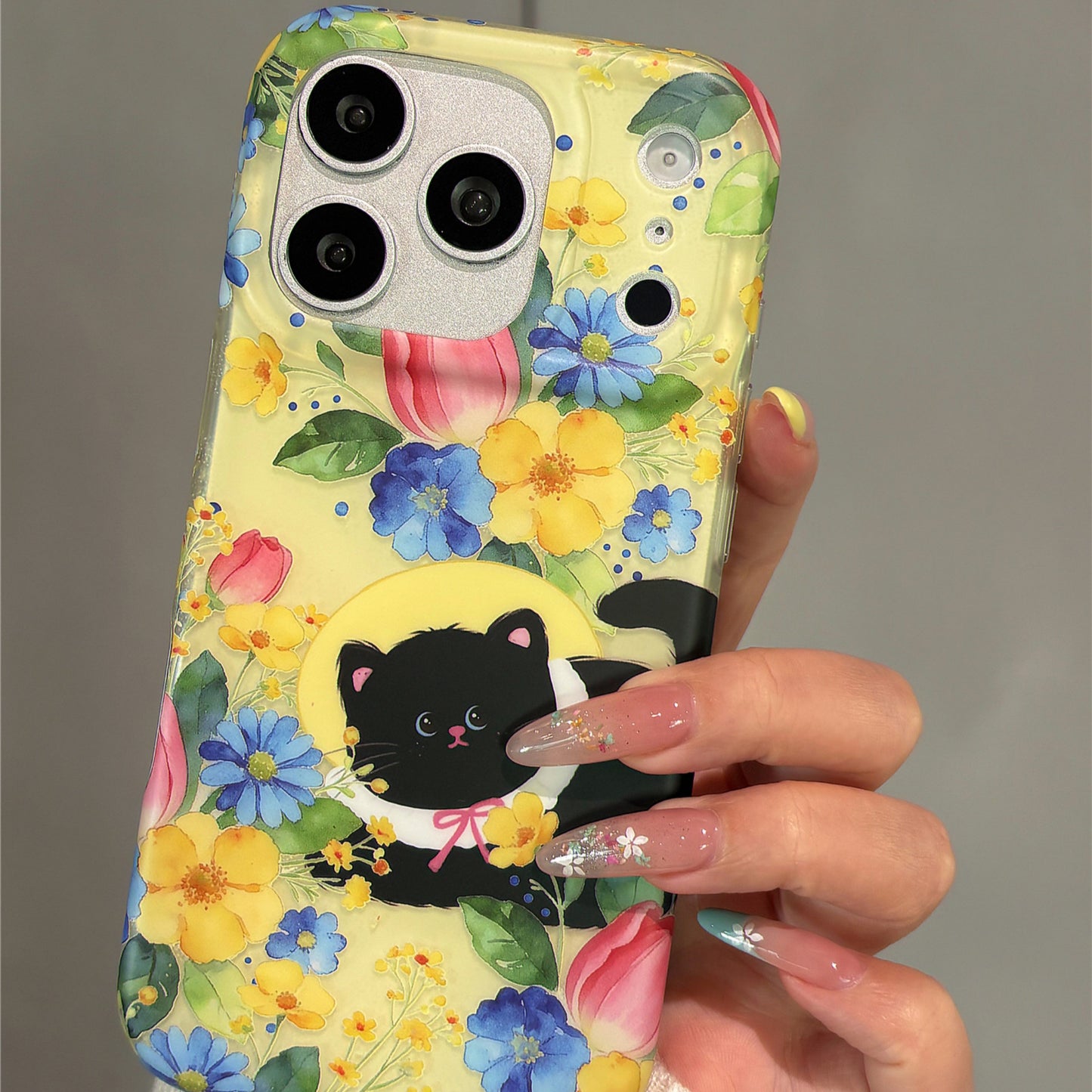 Oil Painting Flower Cat Acrylic Phone Case