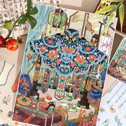 Ancient Chinese Finery 3D Sticker | 2 Cute Miniature Scenes