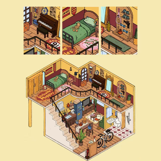 Little Cozy Rooms 3D Sticker | 2 Cute Miniature Scenes